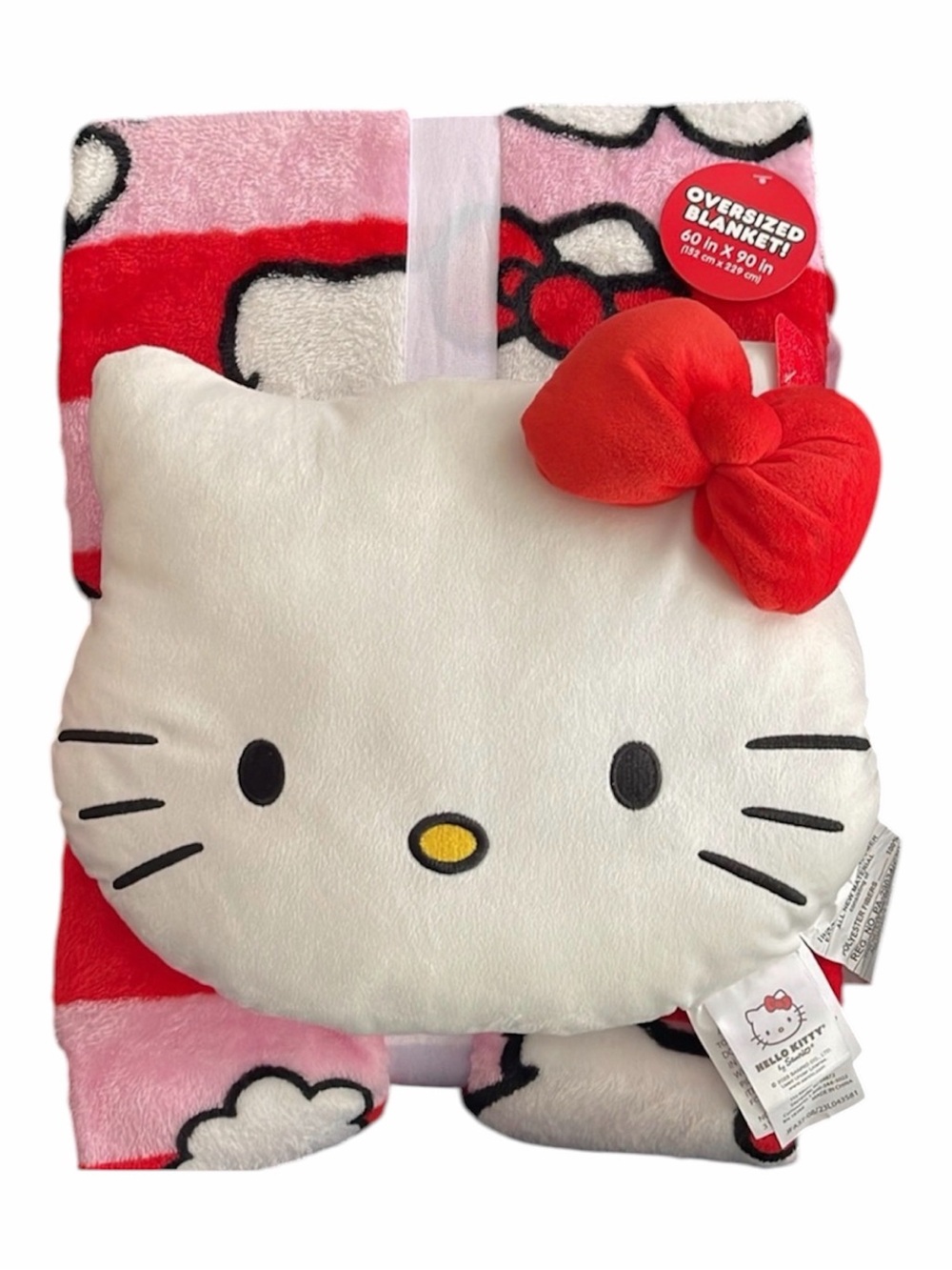 Hello Kitty Throw Pillow & Plush Blanket Set 60x90” Cute Cat Pink Red Nogginz